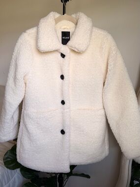 Me Jane Cream Teddy Jacket with Black Buttons